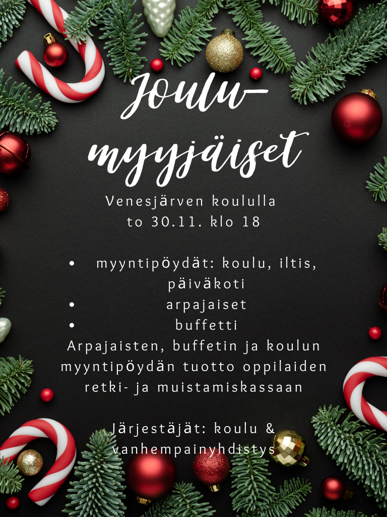 Joulumyyjäiset Venesjärven koululla to 30.11. klo 18